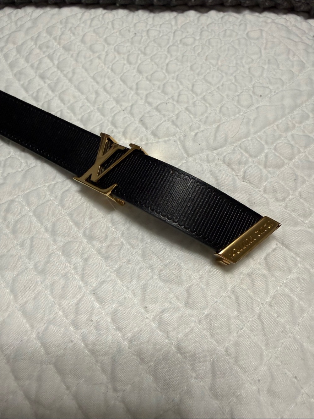 Louis Vuitton Black Leather Belt with Embossed Sizing 85